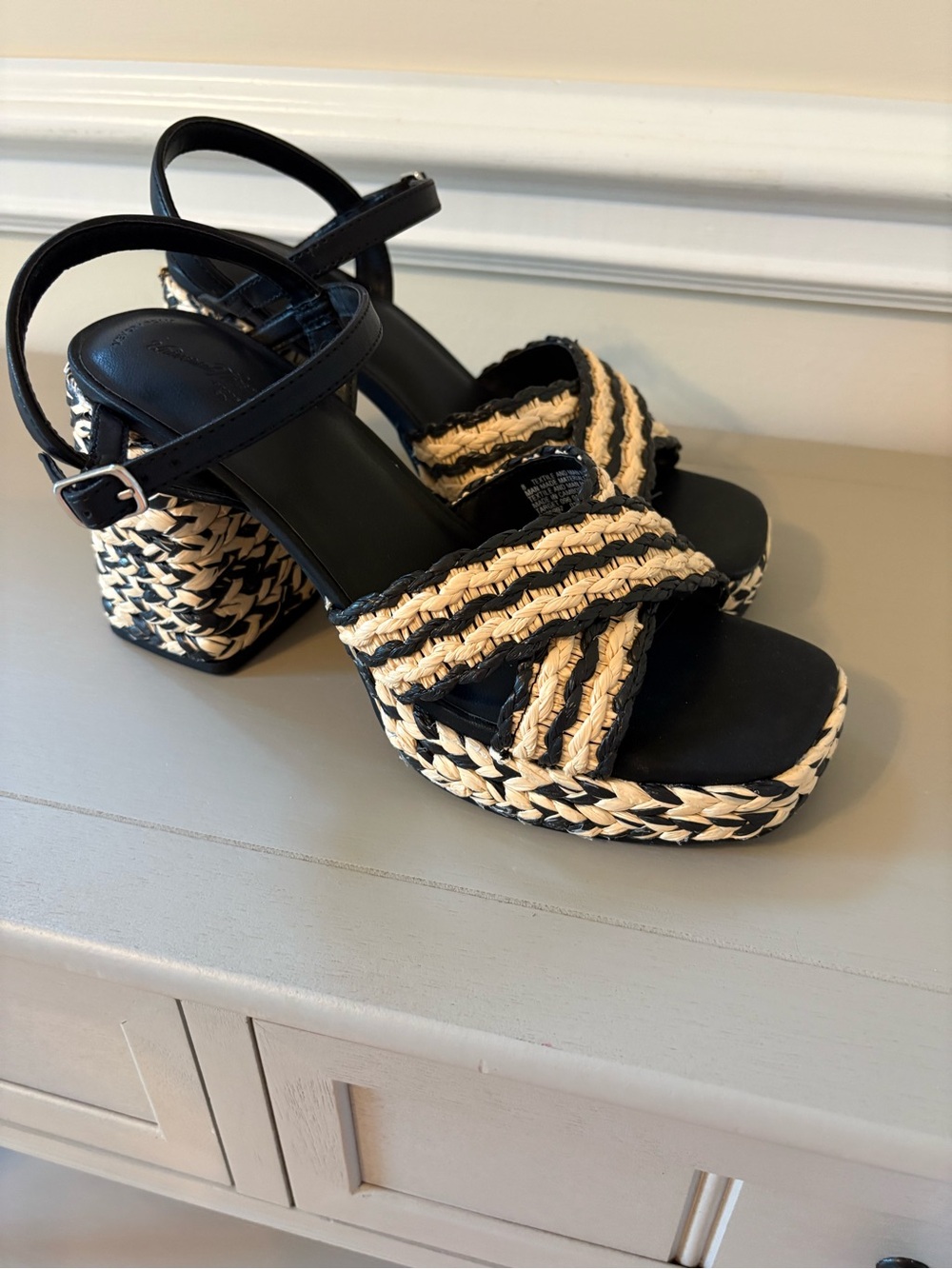 Woven Black and Natural Platform Sandal